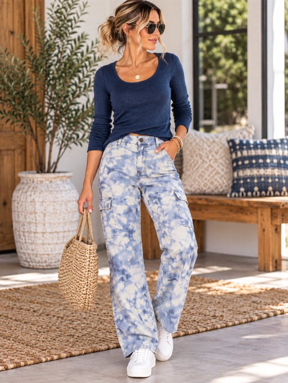 LEGENDS Tie Dye Carpenter Jeans High Rise Relaxed Blue Large